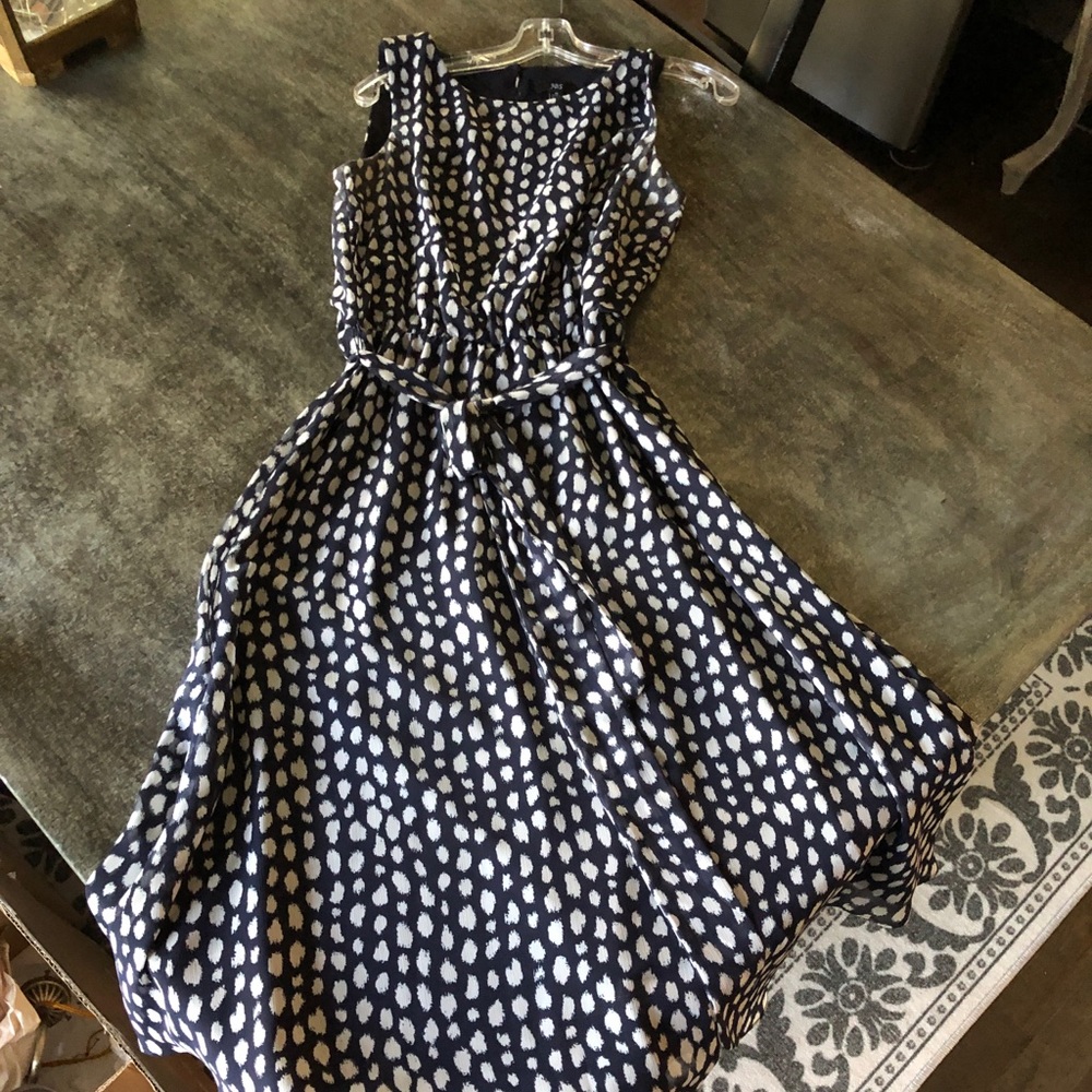Midi length dress. Size 10 navy blue/cream